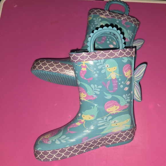 Mermaid Wellies Gray Fleece Lined Rain Boots w/easy-on handles ✨️ Trim, 9/10 - Picture 12 of 15
